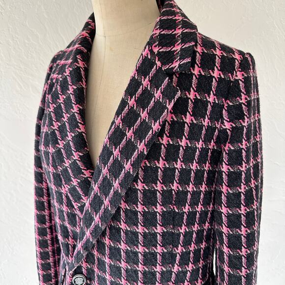 RACHEL ZOE | Pink Black Double-Breasted Check Wool Blend Blazer NEW Size Small - Picture 3 of 14